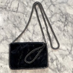 Small Black Crossbody / Vegan Leather / Gunmetal Chain / Wristlet Bag